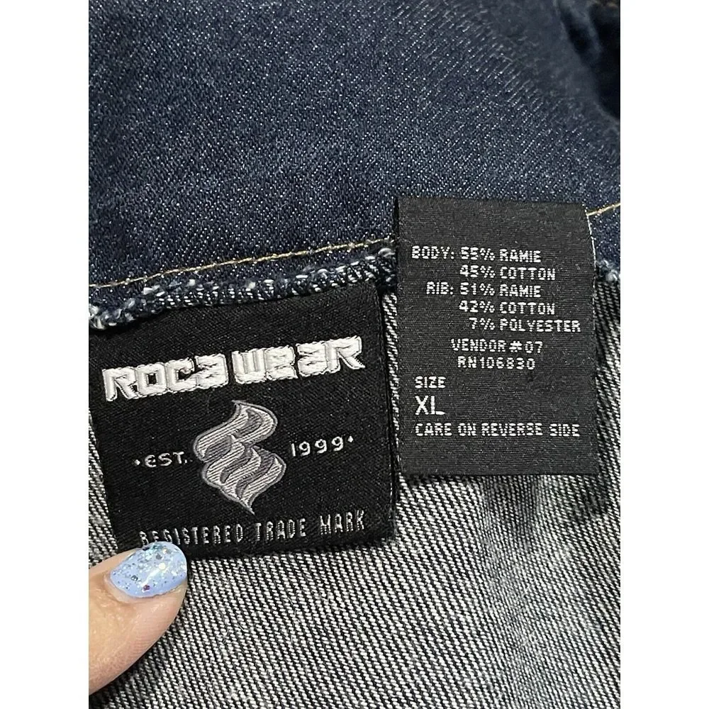 Vintage Rocawear Men's Full Zip‎ Double Pocket Dark Wash Denim Jacket XL -200